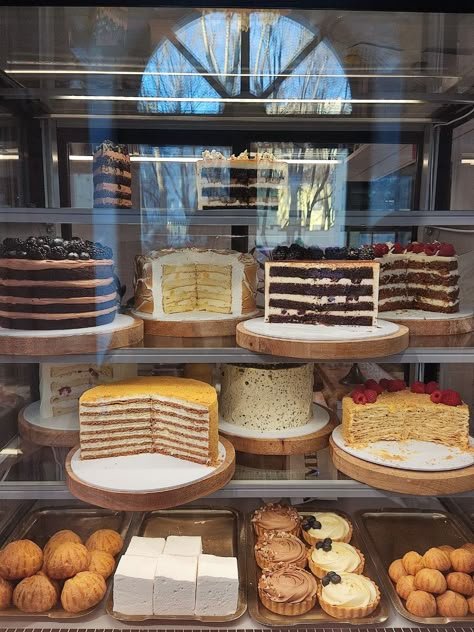 Cakes | cafe | sweets Cakes For Coffee Shops, Cozy Bakery Aesthetic, Cozy Bakery, Cafe Sweets, Bakery Aesthetic, Cake Cafe, Pastry Shop, Bakery Cafe, Moist Cakes