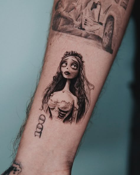 Corpse Bride Tattoo Quotes, Caroline Tattoo Ideas, Jennifer’s Body Tattoo, Corps Bride Tattoo, Emily Corpse Bride Tattoo, Corpse Bride Tattoo Ideas, Edward Scissorhands Tattoo, Nautilus Tattoo, Corpse Bride Tattoo