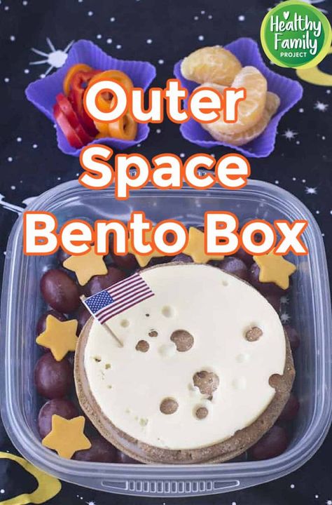 Do your little ones love learning about space? Your kids will think that this Outer Space Bento Box is out of this world! This fun themed bento box lunch idea for kids is easy to make and has fresh fruits and vegetables for a balanced meal. #poweryourlunchbox Science Themed Party, A Balanced Meal, Bento Box Kids, Healthy School Lunches, Outer Space Birthday, Lunch Idea, Box Lunch, Toddler Fun, Fresh Fruits