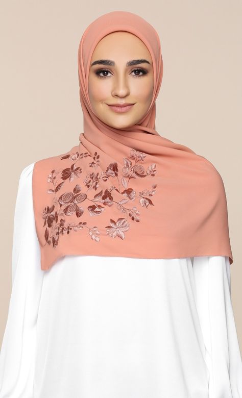 The Sulam dUCk Square Scarf - Apricot | FashionValet Style Hijab, Hijab Style, Hijab Outfit, Square Scarf, Head Scarf, Hijab Fashion, Apricot, Women's Fashion, Embroidery