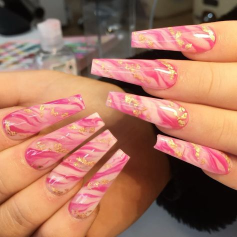 Hot Pink Marble Nails With Gold Flakes, Pink And Yellow Marble Nails, Magenta Marble Nails, Dark Pink Marble Nails, Pink And Red Marble Nails, Pink Marble Nails With Gold Flakes, Pink And Gold Marble Nails, Hot Pink Marble Nails, Pink Marble Nail Designs