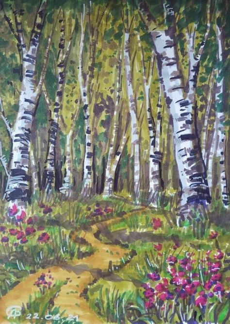 Markers, forest Forest Drawing, Marker Drawing, Forest Art, Marker Art, Art Tips, Art And Architecture, Art Reference, Markers, Acrylic Painting