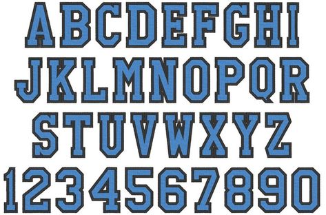 Varsity Collegiate, Collegiate block type Font machine embroidery designs - capital letters and numbers, 2 colors, outline, fill stitch, BX Collegiate Font, Iron On Letter Patches, Font Embroidery, Alphabet Monogram, Iron On Letters, Type Font, Varsity Letter, Free Script Fonts, Embroidery Letters