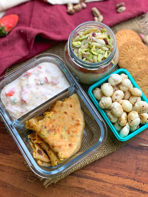 Britannia Nutrichoice Nutri Dabba 8- Semolina Porridge, Paneer Carrot Stuffed Paratha & Roasted Makhana Healthy Tiffin Recipes, Semolina Porridge, Roasted Makhana, Tiffin Ideas, Stuffed Paratha, Agriculture Photography, Tiffin Recipe, School Lunch Recipes, Box Recipes