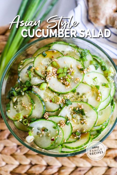 This quick and easy Asian Cucumber salad with Ginger Soy Dressing is a crowd favorite! This no cook wonder can be prepped ahead for the perfect busy weeknight side dish! Side Dish For Steak, Ginger Soy Dressing, Easy Asian Cucumber Salad, Cucumber Salad Dressing, Soy Ginger Dressing, Soy Dressing, Sweet Dressing, Asian Cucumber Salad, Steak Side Dishes