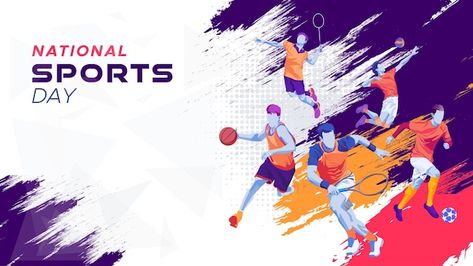 Banner template for national sports day ... | Premium Vector #Freepik #vector #india #holiday #sport #soccer Sports Day Banner Design, Sports Day Banner, Volleyball Background, Volleyball Backgrounds, Sports Slogans, National Sports Day, Sports Banner, Presentation Backgrounds, Sport Banner