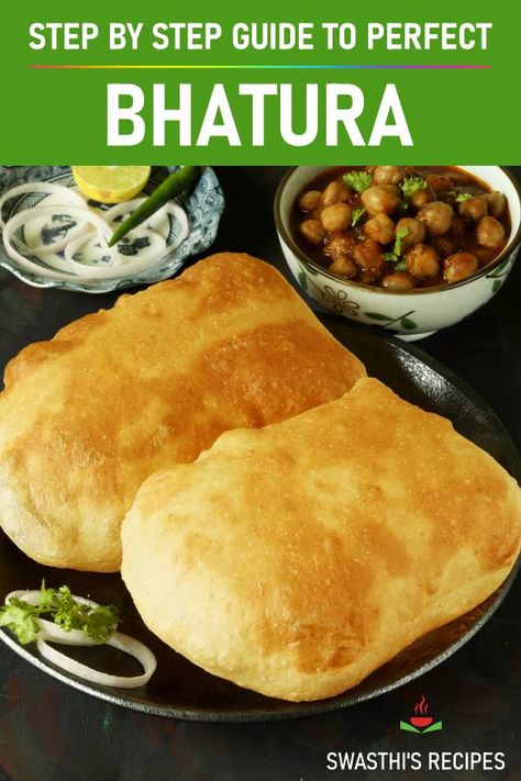 Batura Recipe Step By Step, Bhatura Recipe Step By Step, Roti Dishes, Batura Recipe, Indian Fried Bread, Balloon Bread, Leavened Bread, Bhatura Recipe, Fried Bread