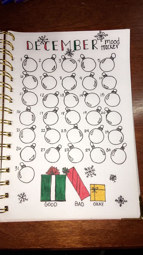 December Mood Tracker, December Mood, Bullet Journal Christmas, Bullet Journal Work, December Bullet Journal, Bullet Journal Ideas Templates, Creating A Bullet Journal, Bullet Journal Mood Tracker Ideas, Bullet Journal Paper