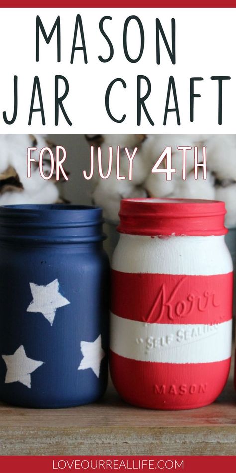 Painted Mason Jars Diy, 4th Of July Home Decor, Diy Mason Jar Crafts, July Home Decor, Tinted Mason Jars, Jar Projects, Diy Mason Jar, Mason Jar Projects, Hanging Mason Jars