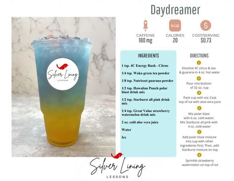 Daydreamer – Silver Lining Lessons Loaded Tea With 4c Citrus, Drink Refreshers, Loaded Water, Diy Teas, Instant Tea Powder, Silver Lining Lessons, Tea Mixes, Guarana Powder, Flavor Water