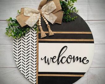 Boho Door Hanger, Boho Door, Dark Wood Grain, Welcome Signs Front Door, Welcome Door Hanger, Door Hangers Diy, Wooden Signs Diy, Welcome Door Signs, Door Signs Diy