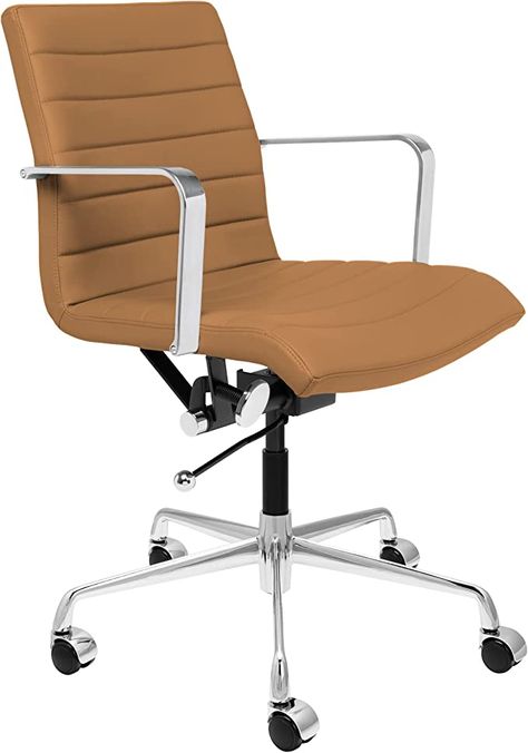 Brown Computer, Brown Leather Office Chair, Mcm Chair, Stylish Office Chairs, Mid Century Office Chair, Office Desk Chairs, Boho Chair, Caster Chairs, Modern Office Chair