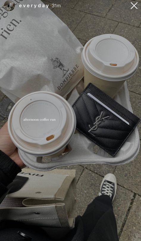 Coffee To Go Aesthetic, Saint Laurent Coffee, Go Aesthetic, Insta Story Inspo, Food Captions, Coffee Instagram, Afternoon Coffee, Coffee With Friends, Coffee Run