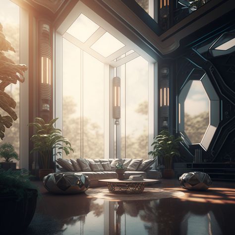 Sci Fi Living Room, Sci Fi Office, Sci Fi Apartment, Sci Fi Interior Design, Sci Fi Bedroom, Futuristic Bedroom Ideas, Sci Fi Rooms, Sci Fi House, Sci Fi Home