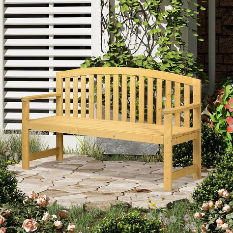 This 2-Seater Wooden Garden Bench is designed to provide you with comfortable, elegant outdoor seating. Featuring 56.25 inches of generous seating space, the bench can accommodate two people enjoying the sun, breeze or leisure time together. Constructed from all-natural cedar wood and treated with a waterproof coating, allowing it to withstand the challenges of the outdoor environment. The unique slat design is not only aesthetically pleasing, but also effective in preventing water from pooling, Bench With Backrest, Wood Bench Outdoor, Undermount Stainless Steel Sink, Patio Benches, Wooden Garden Benches, Outdoor Furniture Chairs, Wooden Garden Furniture, Wood Garden, Patio Bench