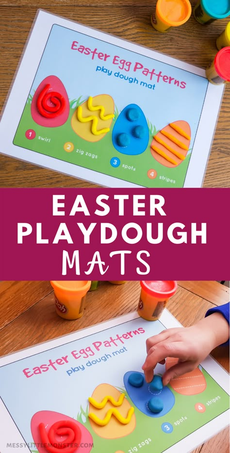 Easter Themed Learning Activities, Easter Occupational Therapy Activities, Easter Activities For Kids Preschool, Easter Eggs Activities, Easter For Preschoolers, Easter Activities For Children, Easter Activities Kids, Easter Playdough Mats, Easter Play Dough