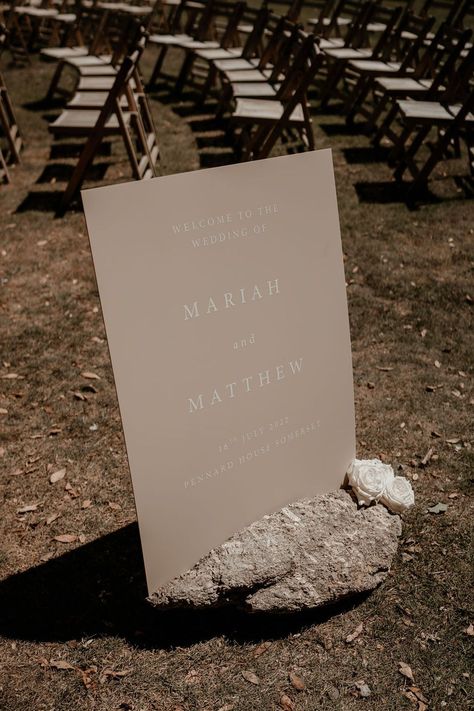 Neutral and white wedding welcome sign White Wedding Welcome Sign, Badgley Mischka Wedding Dress, Ceremony Wedding Sign, Rustic Wedding Signage, Badgley Mischka Bridal, Wedding Dress Photography, Notice Boards, Shop Inspiration, Beige Wedding