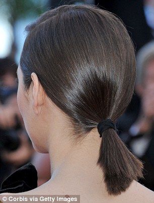 Short and sweet: Marion Cotillard, 40, wore her bob pulled back into a sleek low ponytail ... Side Part Ponytail Short Hair, Straight Sleek Hair Behind Ears, Middle Part Ponytail Short Hair, Slicked Back Low Ponytail Short Hair, Bob Haircut Ponytail, Bob Hair Pulled Back, Short Hair Sleek Ponytail, Sleek Short Ponytail, Sleek Low Ponytail Short Hair