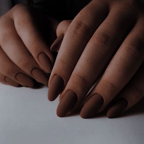 Matte Brown Almond Nails, Dark Nails Matte, Matte Almond Nails Acrylics, Matte Neutral Nails, Almond Nails Matte, Brown Matte Nails, Matte Brown Nails, Nude Brown Nails, Nude Matte Nails