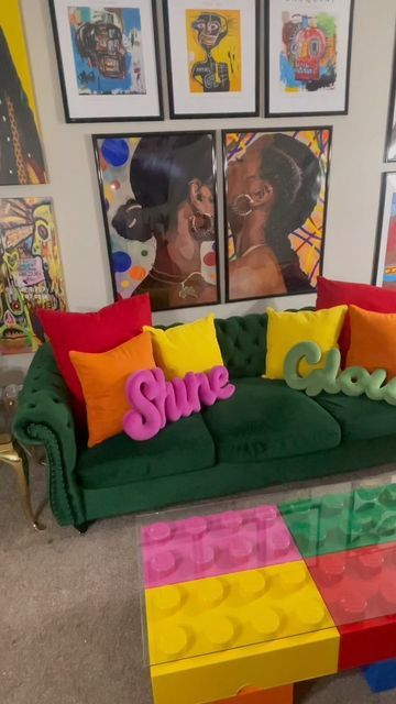 Localblackchild Living Room, Eccentric Apartment Living Room, Pop Art House Decor, Eclectic Playroom Ideas, Ikea Maximalist, Arcade Living Room, Lego House Decor, Maximalist House Decor, Alt Apartment