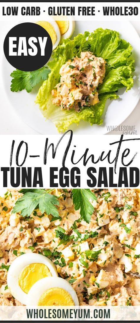 An EASY tuna egg salad recipe! See how to make tuna salad with eggs in just 10 minutes. Plus, tuna and egg salad stores is healthy and perfect to make ahead. #wholesomeyum #tuna #tunasalad #eggs #lowcarb #paleo #keto #lowcarbrecipes #ketorecipes #whole30 Tuna Egg Salad Recipe, Tuna And Egg Salad, Tuna Salad Recipe Easy, Salad With Eggs, Tuna Egg Salad, Easy Tuna Salad, How To Make Tuna, Egg And Grapefruit Diet, Tuna And Egg