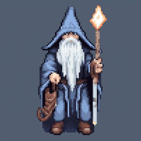 Pixel Art: Blue Wizard Wizard Pixel Art, Old Wizard, Blue Wizard, Wizard Games, Voxel Art, Pixel Game, Dark Wizard, Pixel Drawing, Pixel Art Characters