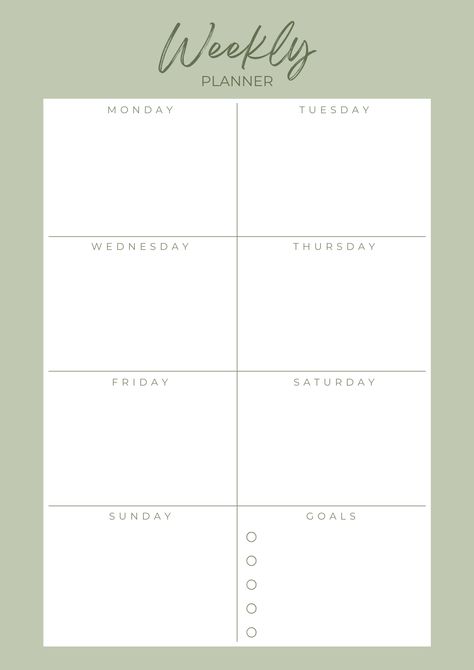 ‪Green - Planner Templates‬‏ - Google Drive Best Weekly Planner, Daily Schedule Printable, Weekly Planner Design, Weekly Planner Free, Digital Weekly Planner, Week Planner, Monthly Planner Template, Beauty Content, Schedule Printable