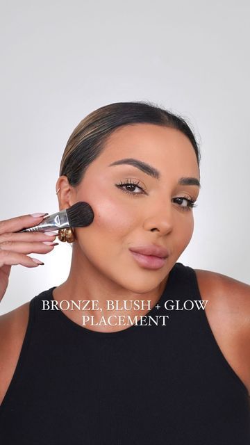 NINA UBHI Dubai Makeup Artist on Instagram: "Here’s an easy way to apply cream bronzer, blush and highlight⚡️ there are so many other ways and different placement for these but I wanted to show an easy option for those of you who may find it confusing. Hope it helps! @sigmabeauty F85 brush @narsissist cream bronzer ‘Casino’ @narsissist air matte blush ‘freedom’ @rarebeauty liquid luminizer ‘mesmerize’ • #makeuptutorial #howtobeauty #makeuptips #beautytips #makeuptransformation #howto #bronzer #b Bronzer And Blush Placement, Cream Bronzer How To Apply, Bronzer Placement, Nina Ubhi, Dubai Makeup, Liquid Luminizer, How To Apply Bronzer, Cream Bronzer, How To Apply Blush