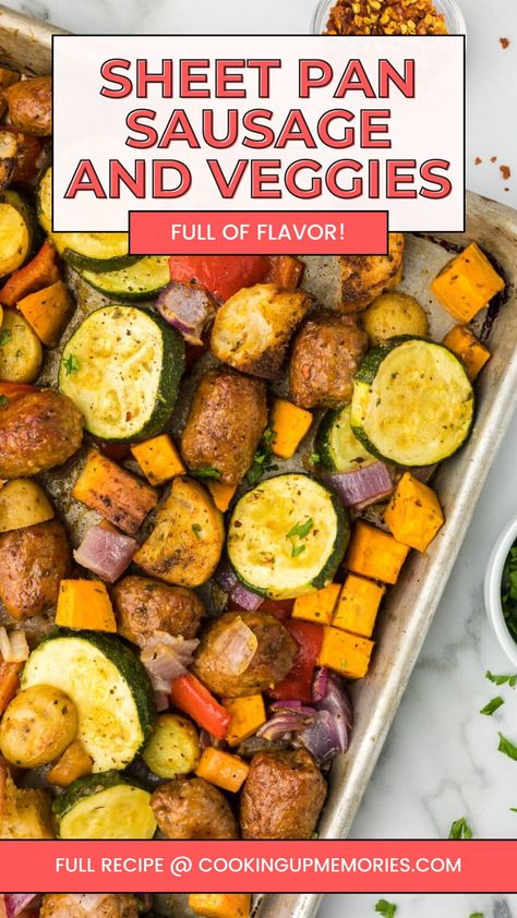 This Sheet Pan Sausage and Veggies recipe is a fast, healthy, and flavorful dinner option! Packed with roasted veggies and savory sausage, it’s a one-pan meal that’s perfect for busy weeknights. Easy to make, minimal cleanup, and loaded with nutritious ingredients – a delicious meal the whole family will love! Sheet Pan Veggies And Sausage, Sheet Pan Dinners Sausage, Sausage And Veggie Sheet Pan, Chicken Sausage Sheet Pan, Sausage Sheet Pan Dinner, Sheet Pan Sausage And Veggies, Pan Sausage And Veggies, Sausage Sheet Pan, Sheet Pan Sausage