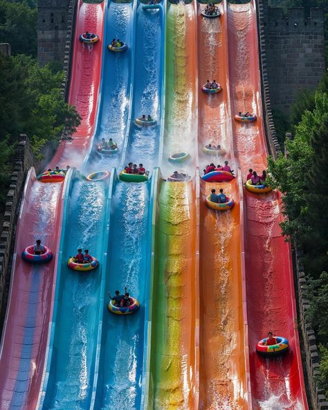 If only the Great Wall of China could turn into a water park. Art/Prompts by @ifonly.ai AI-generated images (Midjourney • Magnific AI) Water Slide Aesthetic, Waterpark Aesthetic, Water Park Ideas, Water Theme Park, Song Aesthetic, Inflatable Water Park, Beauty And The Beat, Magic Home, Christmas Dreaming