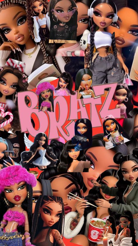 Black Bratz Wallpaper, Sparkly Wallpaper Aesthetic, Sparkly Iphone Wallpaper, Hood Wallpapers, Pretty Wallpaper Ipad, Pink Glitter Wallpaper, Black Bratz Doll, Brat Doll, Pretty Henna Designs