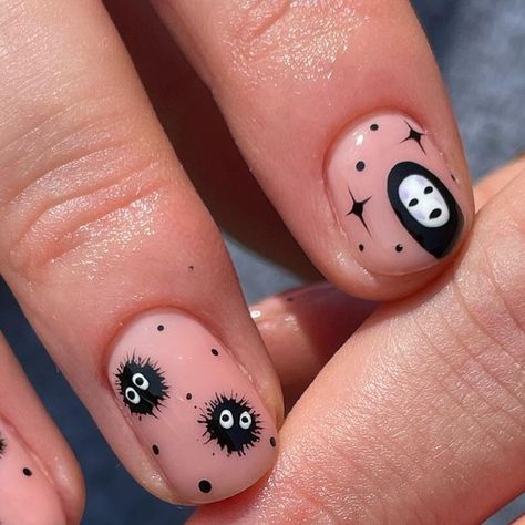 Spot Sprite Nails, Soot Sprites Nails, Sprite Nails, Soot Sprite Nails, Cute Cartoon Nails, Ghibli Nails, Nail Cartoon, Japan Nails, Nails Cartoon