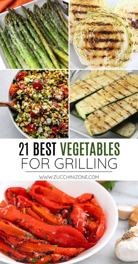 21 Best vegetables for grilling, a recipe roundup by Zucchini Zone. Looking to add more veggies to your grilling nights? Today I'm sharing the best vegetables for grilling, like zucchini, corn on the cob, and asparagus. You're sure to find a new side dish to enjoy this summer! #grilledvegetables #vegetables #grilling #grillingrecipes #summerrecipes Veggies On The Grill, Best Grilled Vegetables, Grilled Okra, Grilled Broccolini, Grilled Vegetable Recipes, Vegetable Side Dishes Healthy, Zucchini Side Dishes, Zone Recipes, Grilled Cabbage