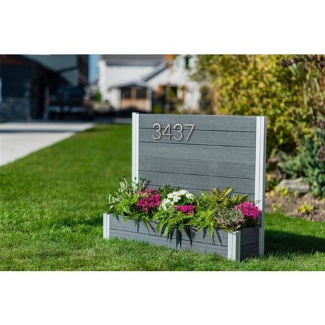 Vita Urbana Address Sign - Slate Grey | Lowe's Canada Small Yard Curb Appeal, Home Curb Appeal, Curb Appeal Garden, Modern Planters Outdoor, Curb Appeal Landscape, Front Yards Curb Appeal, Landscape Curbing, Plastic Planter Boxes, Porch Remodel