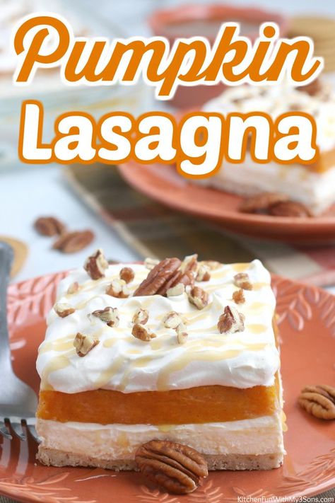 Almond Joy Truffles Recipe, Pumpkin Lasagna Dessert, Lasagna Dessert, Layered Pumpkin Dessert, Dessert Lasagna, Pumpkin Lasagna, Easy Pumpkin Dessert, Cheesecake Layer, Fantastic Recipes