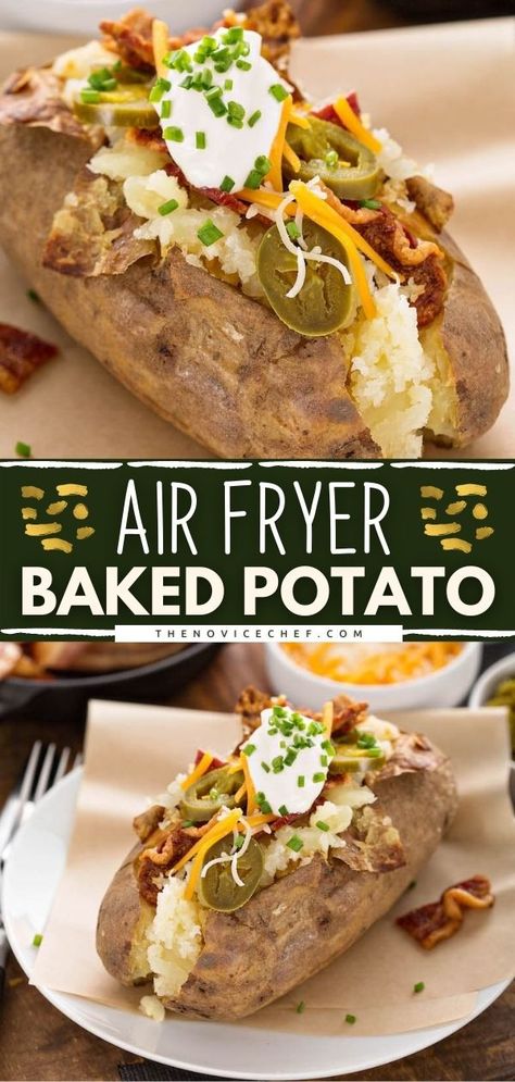 Air Fryer Baked Potato Recipe Leftover Baked Potatoes, Baked Potato Recipe, The Novice Chef, Novice Chef, Best Baked Potato, Air Fryer Baked Potato, Perfect Baked Potato, Making Baked Potatoes, Comfort Casseroles