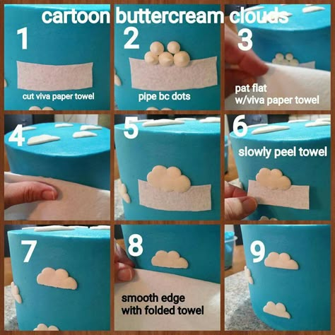 Buttercream clouds Easy Diy Toy Story Cake, Homemade Toy Story Cake, Toy Story Birthday Cake Simple, Simple Toy Story Cake Ideas, Easy Toy Story Cake, Diy Toy Story Cake, Simple Toy Story Cake, Buttercream Clouds, Buzz Birthday