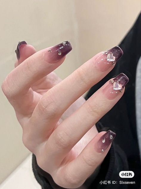 Dark Douyin Nails, Nails Purple Dark, Chinese Nails, Dark Purple Nails, Makeup Nails Art, Asian Nails, Punk Nails, Anime Nails, Beauty Nails Design