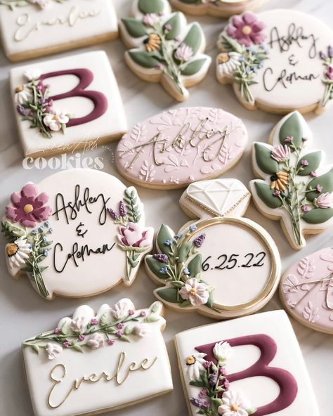 Wildflower Birthday Party, Lauren Ash, Wedding Shower Cookies, Engagement Cookies, Bridal Cookies, Dream Cafe, Wedding Cake Cookies, Boho Wedding Cake, Blush Bridal Showers