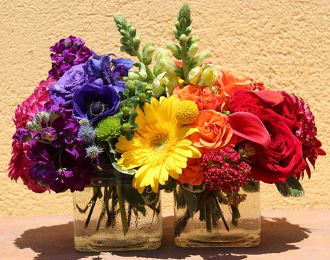 Pride Table Centerpieces, Rainbow Floral Arrangements, Rainbow Party Centerpieces, Rainbow Wedding Centerpieces, Rainbow Wedding Decorations, Gerbera Wedding, Rainbow Centerpiece, Rainbow Bouquet, Summer Wedding Flowers