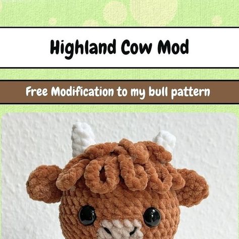 Highland Cow Amigurumi Free Pattern, Crochet Highland Cow Free Pattern, Highland Cow Crochet Pattern, Crochet Cows, Crochet Highland Cow, Highland Cow Crochet, Highlander Cow, Drink Cozies, Amigurumi Cow