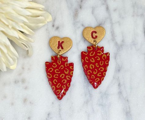 Kc Chiefs Jewelry, Chiefs Earrings, Arrowhead Earrings, Pig Necklace, Pig Earrings, Leopard Earrings, Earring Inspo, Painted Post, Diy Earrings Polymer Clay