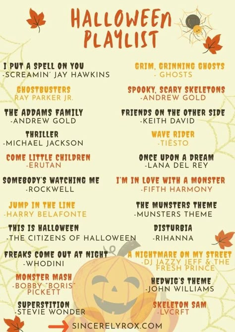 Things To Do On Halloween By Yourself, How To Get Into Halloween Spirit, Things To Do On Halloween At Home, Stuff To Do For Halloween, Halloween Playlist Ideas, Halloween Songs Playlists, Halloween Dance Ideas, Things To Do At A Halloween Party, Halloween Party List