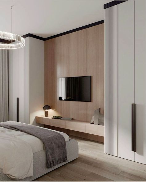 Tv Between Wardrobes, Tv Inside Wardrobe, Closet Tv Ideas, Tv Wall With Wardrobe, Modern Bedroom With Tv, Closet With Tv In The Middle, Small Bedroom With Tv, Tv In Small Bedroom, Tv Wall In Bedroom