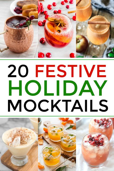 Best Mocktails Christmas, Festive Non Alcoholic Drinks Holiday Cocktails, Mocktails For Christmas Holiday Parties, Christmas Morning Mocktails, Virgin Holiday Cocktails, Make Ahead Mocktails Non Alcoholic, Mocktails Holidays, Virgin Christmas Drinks, Mocktail Recipe Christmas