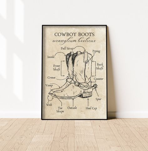 Cowboy Boots Anatomy is part of our Wall Art collection. Step into the Wild West with our captivating collection of anatomical wall art posters, celebrating the essence of cowboy culture. Whether adorning the walls of a home, restaurant, office, bar, or any space, these posters are perfect for enthusiasts of Western culture or those with a penchant for rustic decor, adding a touch of frontier spirit wherever they're displayed. Check out the rest of our Wall Art collection: https://www.etsy.com/s Rustic Western Home Decor, American Wall Decor, Cowboy Culture, Cowboy Wall Art, Anatomy Poster, Lover Poster, Wall Decor Farmhouse, Restaurant Office, Retro Western