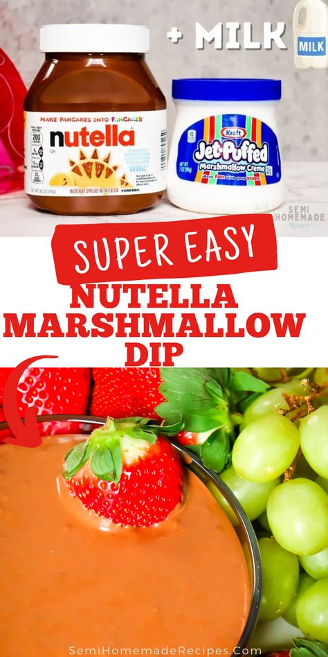 3 ingredients and a bit of whisking is all it takes to whip up this fantastic Nutella Marshmallow Dip! It's the perfect fruit or cookie dip! Nutella And Marshmallow Fluff, Marshmallow Fruit Dip 3 Ingredients, Nutella Dip Recipes, Fruit Dip With Marshmallow Fluff, Marshmallow Fruit Dip, Nutella Fruit Dip, Marshmallow Fluff Fruit Dip, Nutella Dip, Fluff Recipes