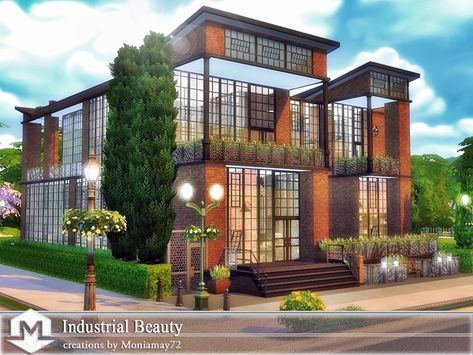 Moniamay72's Industrial Beauty Sims Hack, Loft House Exterior, Sims Reference, Modern Industrial House, Sims 4 Loft, Ts4 Builds, Industrial Chic Interior, Lotes The Sims 4, Unusual House