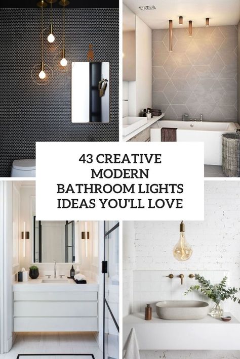 43 Creative Modern Bathroom Lights Ideas Youll Love Bathroom Illumination Ideas, Small Bathroom Pendant Lighting, Modern Bathroom Ceiling Light, Spa Bathroom Vanity Lighting, Spa Bathroom Light Fixtures, Bathroom Lighting Ideas Ceiling Modern, Pendant Lights Over Vanity Master Bath, Pendant Lighting Over Bathroom Vanity, Unique Bathroom Lighting Ideas