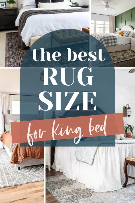 Find the perfect rug size for your king bed! Dive into our easy guide on Pinterest to ensure your bedroom feels cozy and balanced. Learn expert tips and see inspiring visuals to help you make the right choice. Elevate your bedroom decor effortlessly! King Bed Carpet Size, Rug Placement For King Size Bed, Rug Sizes For King Bed, Runners Around King Bed, King Bed With Rug, Rug For King Size Bed, King Bed Rug Placement, What Size Rug For King Bed, Rug In Bedroom How To Place